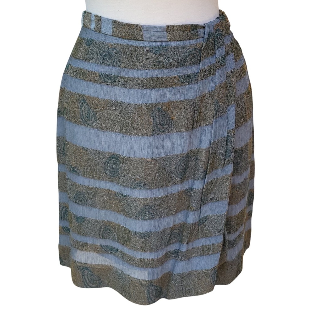 Giorgio Armani VTG 90s Olive Green Blazer and Blue Stripe 2 pc Skirt Suit 10 - Picture 9 of 16